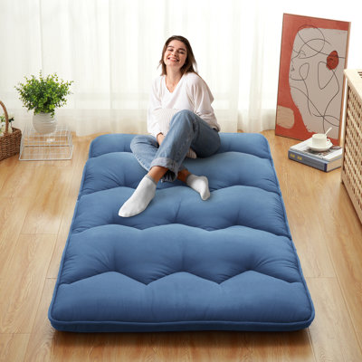 Matelas de futon japonais en mousse à haute densité de 3 po d'épaisseur - tapis Tatami pliable - Matelas de couchage portable pour adultes, chambre d'amis, petits espaces, camping - bleu marine, grand 80 x 60 po