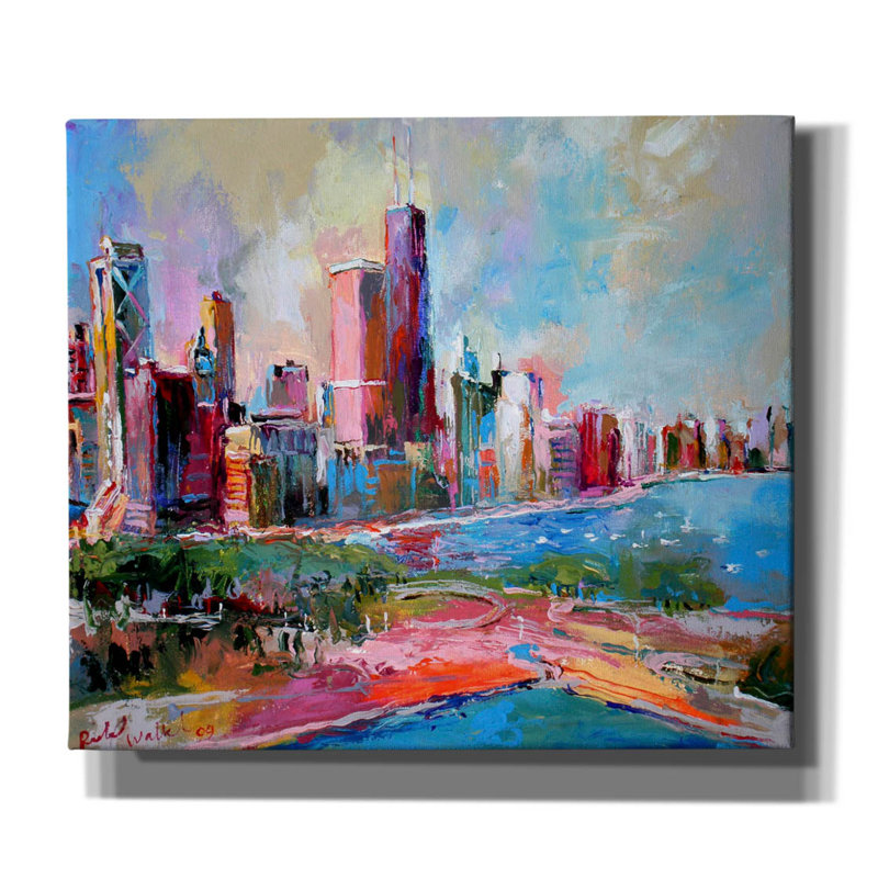 " Cityscape " by Richard Wallich, 26" H x 30" W x 1.5" D