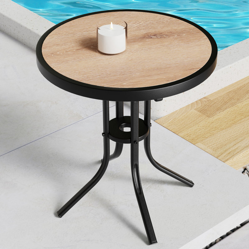 Table de patio ronde, plateau extérieur en similibois