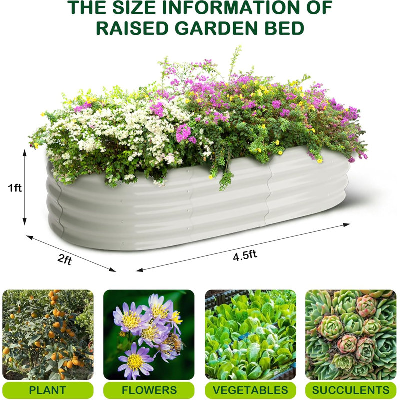 Lit de jardin surélevé ovale 4,5 * 2 * 1FT, 2 lits surélevés galvanisés pour l'extérieur, boîtes surélevées avec base ouverte