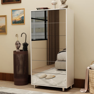 Mirror Shoe Cabinet With 6 Flip Drawers, Mirror Shoe Rack Organizer With 4 Metal Legs