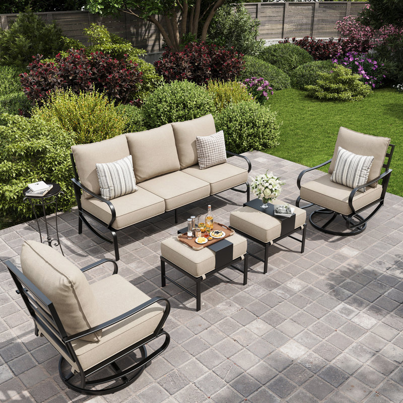 Vanwagenen 5-Person Patio Conversation Set With Cushion, Beige