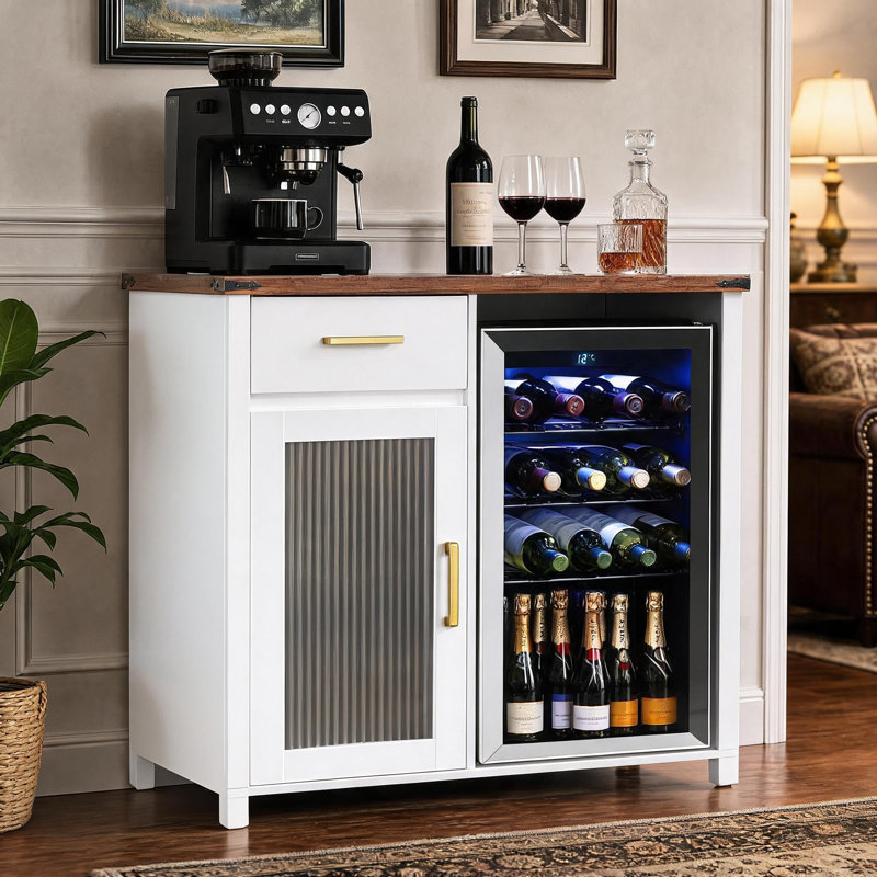 Armoire à café avec espace réfrigérateur, mini support de réfrigérateur, blanc