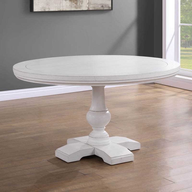 Antique White Round Wood Dining Table for Six