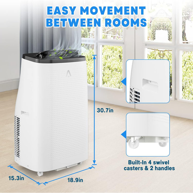 Climatiseur portatif 14 000 BTU avec télécommande, unité CA 3-en-1 silencieuse avec mode veille, minuterie et ensemble de fenêtre, refroidit les pièces jusqu'à 750 pieds carrés Ft, blanc