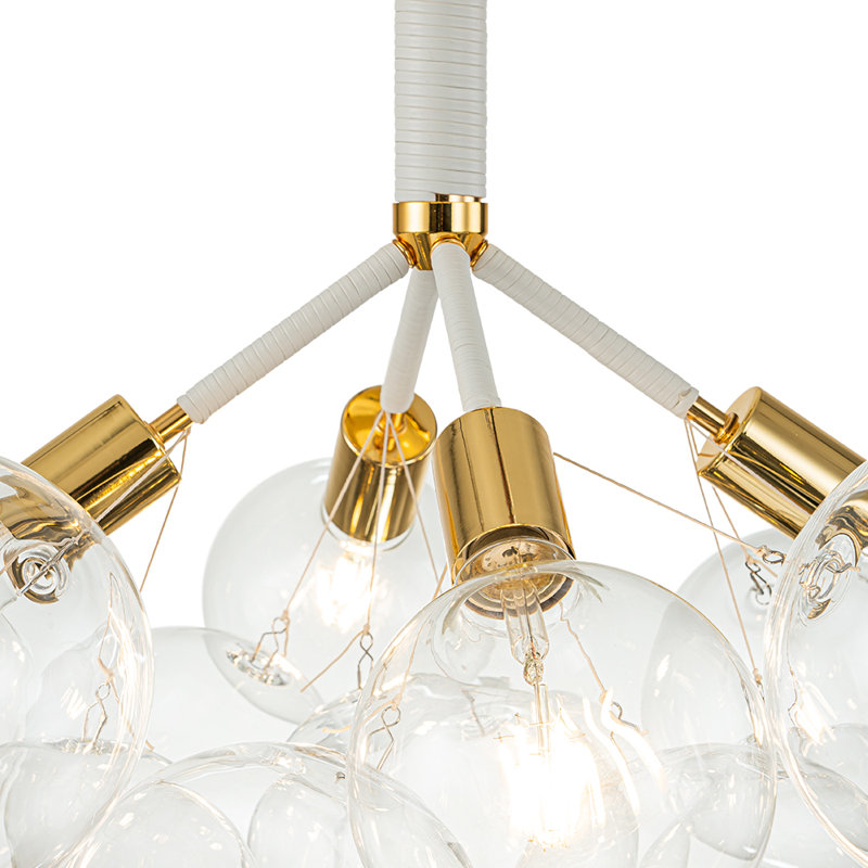 Modern 4-Light  Clear Glass Cluster Bubble Chandelier, Gold/White