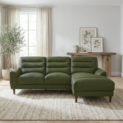 Baldwin Contemporary Genuine Leather Sectional Sofa With Channel Stitching