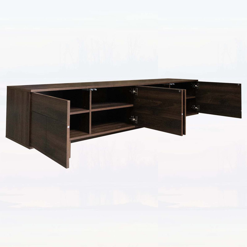 Console moderne pour téléviseur de 85 à 85 po, centre de divertissement avec pieds en bois et gestion des câbles