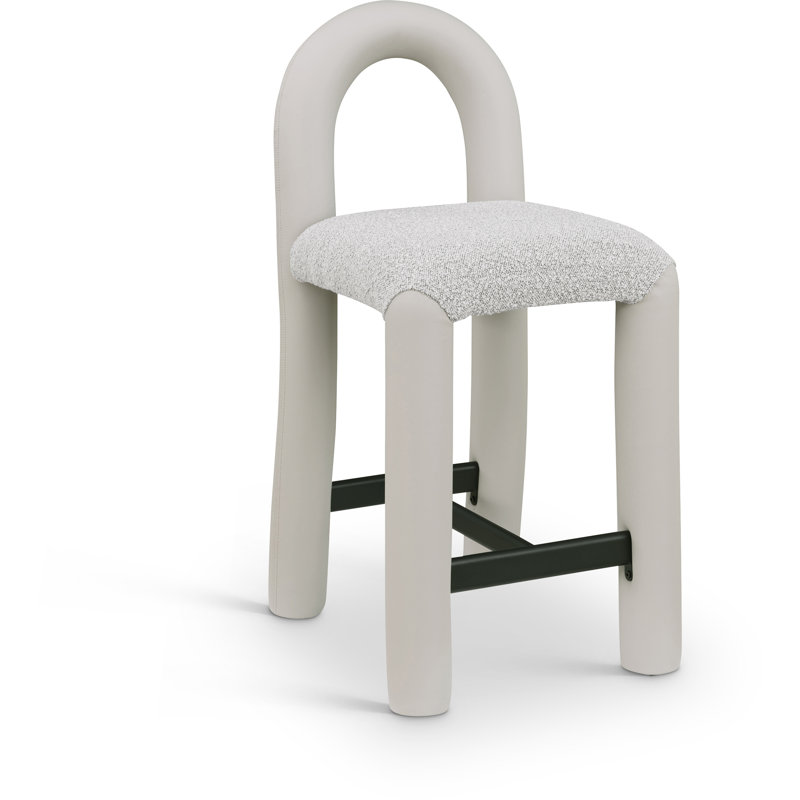 Amari Stool, Vegan Leather & Boucle Fabric, Taupe