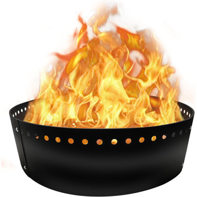 FEBTECH 45 in. Round Carbon Steel Fire Pit Ring Insert, 12 in. H, 4-Panel Wood-Burning Fire Pit Liner, Black