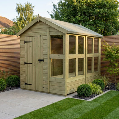 Total Sheds 8ft x 6ft Apex Potting Shed - Built-in Two-Tier Bench - Pressure Treated Timber - UK Manufactured