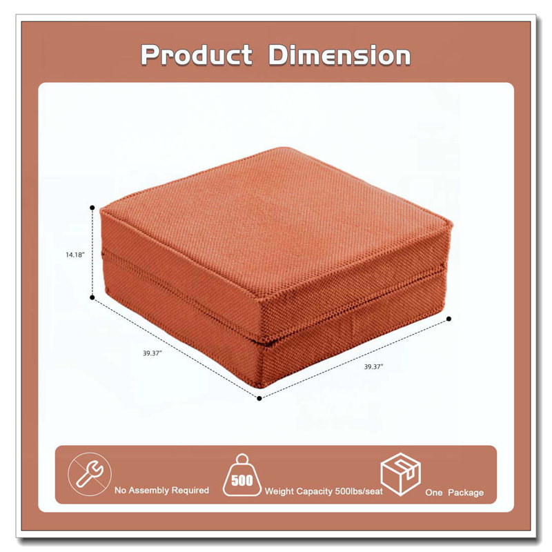 No Assembly Required,Circle Fleece Fabric,1 Ottoman, Orange