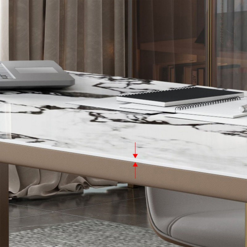 Gray + Coffee + Gold Rectangular Sintered Stone + Manufactured Wood + Stainless Steel with 3 drawers desk, Left Hand Return