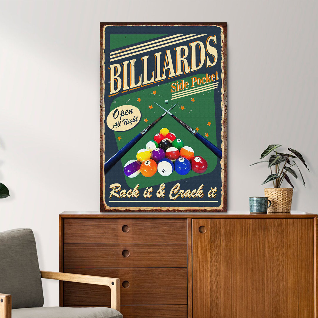 Colorful Billiard Balls On Green And Blue Background - Rack It And Crack It - 1 Piece Rectangle Graphic Art Print On Wrapped Canvas Trinx 