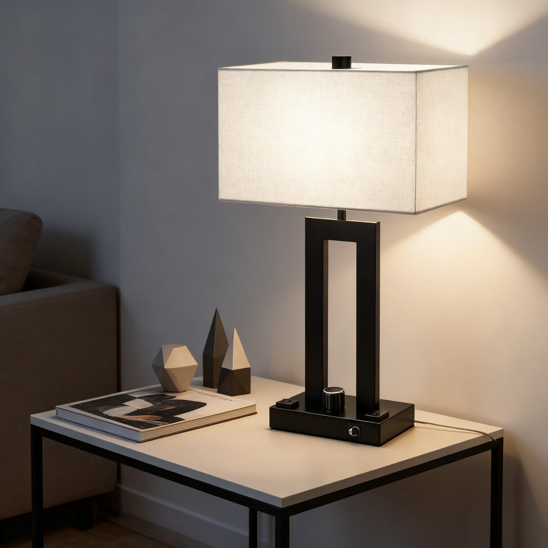 Ensemble de 2 lampes de table modernes avec ports de charge USB-C et USB-A, prises de courant CA, lampes de chevet à intensité variable à DEL pour table de chevet de salon