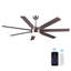 62 po Ventilateur de plafond intelligent intégré en nickel brossé à DEL avec télécommande