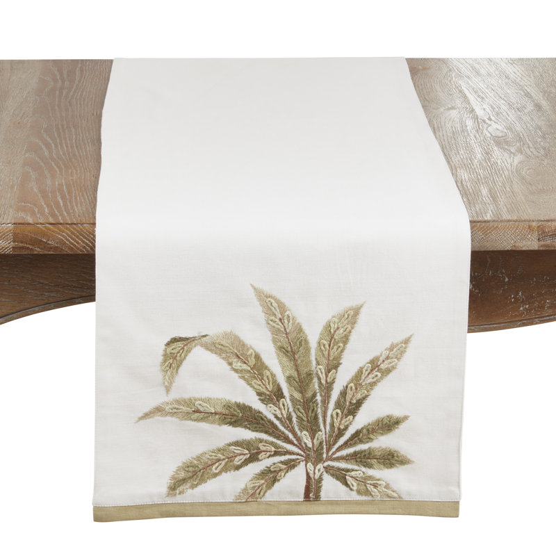 Palm Leaf Embroidered Table Runner – Decorative Botanical Accent for Dining Tables & Consoles, 16"x72"