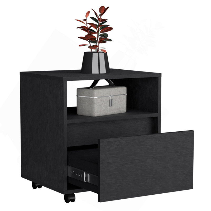 Table de chevet Austin, table de bout, roulettes de table d'appoint, tiroir simple - noir, Wengé