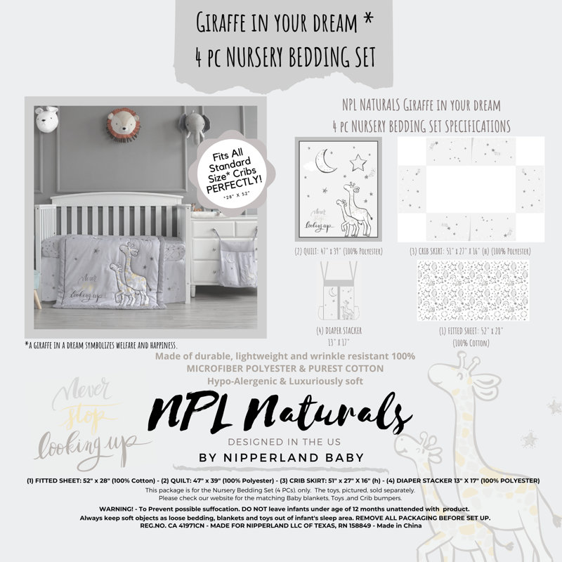 Girafe dans votre rêve | Ensemble de chambre de bébé de genre neutre avec citation «Never Stop Look Up»