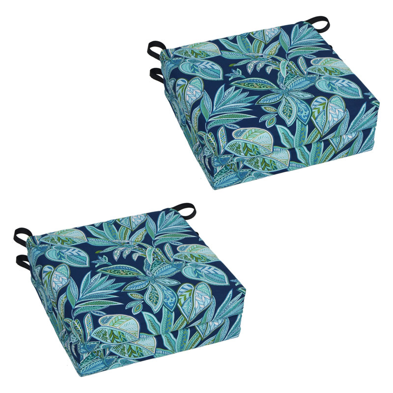 Square Outdoor Chair Cushions (Set Of 4), Blue/Crestwood Marine Floral, 20" W x 19" D