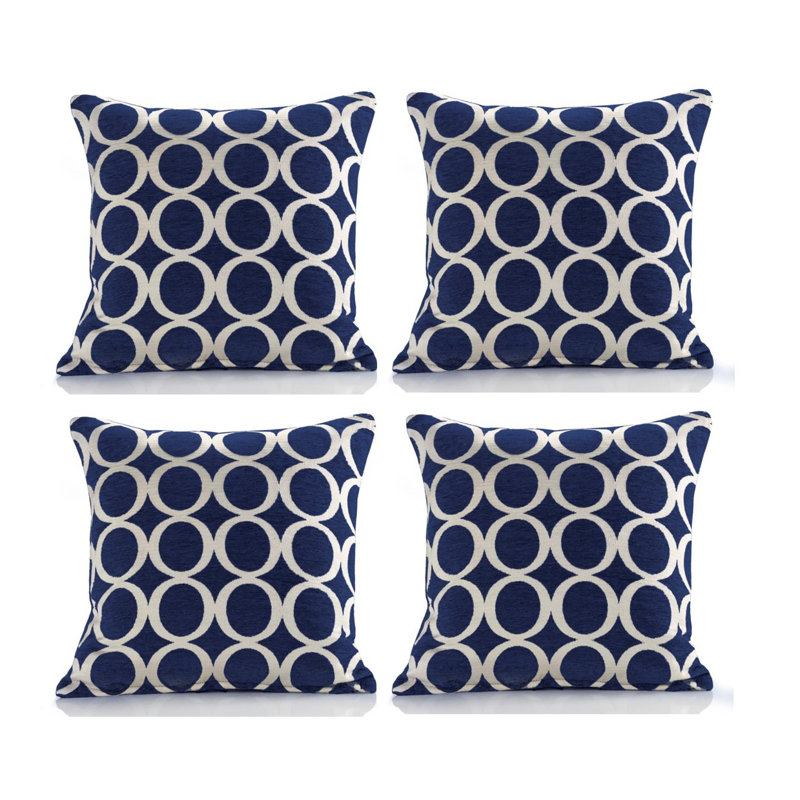 Broward Oh Geometric Cushion with Filling, 45cm H x 45cm W x 15cm D, Navy