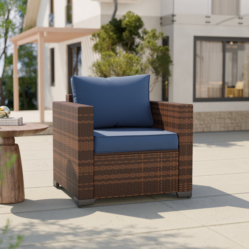 Chaise de patio en osier avec coussins, Bleu