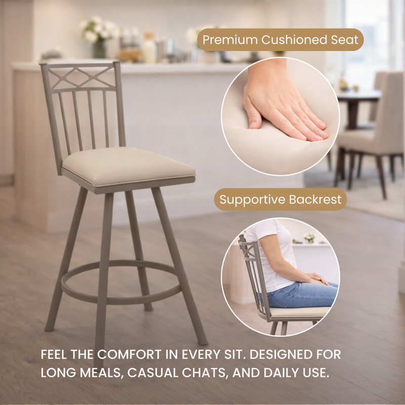 Sunnydale Lennix 26" Swivel Counter Stool, Steel Mist Finish & Silver Dune Leatherette