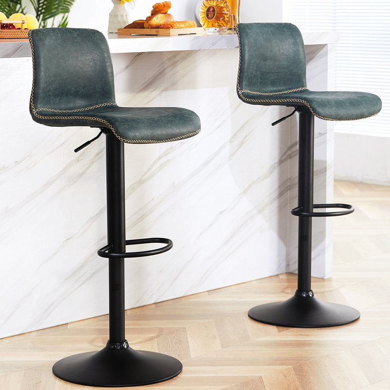 Tabouret de bar rotatif à hauteur réglable avec structure en métal, Bleu sarcelle foncée, 4