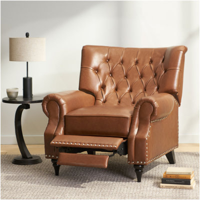 Chaise en polyuréthane brun clair à dossier poussoir de style classique