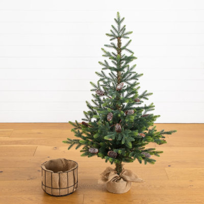 4ft. Artificial Balsam Fir Christmas Tree with Pine Cones in Jute Wire Planter