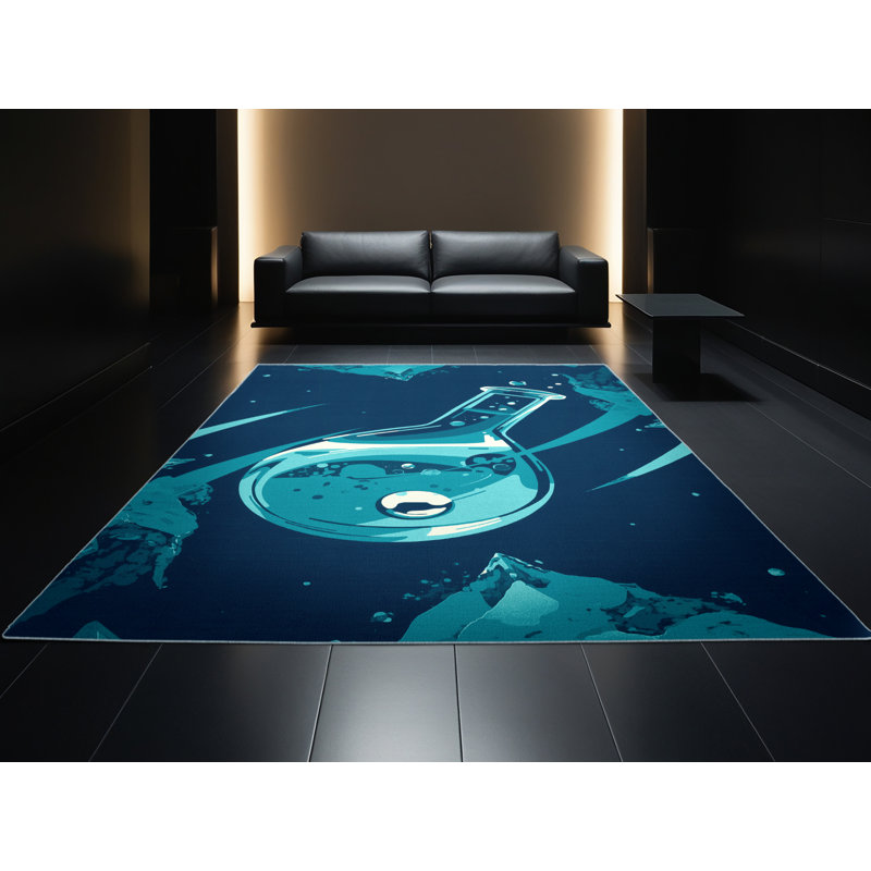 Machine Washable Patrizius Chemistry Flask Modern & Contemporary Rug in Green – SkyBlue Binding, 2x3