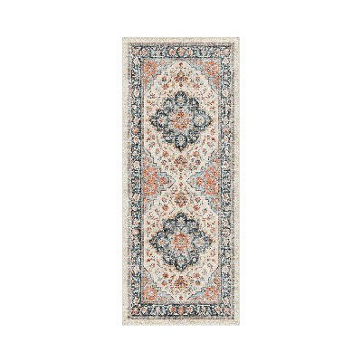 Lumiere Floral Machine Washable Red / Blue / Beige Indoor Area Rug with Non-Slip Backing