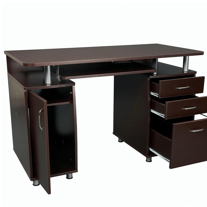 Bureau d'ordinateur complet avec espace de rangement, couleur chocolat, Brun