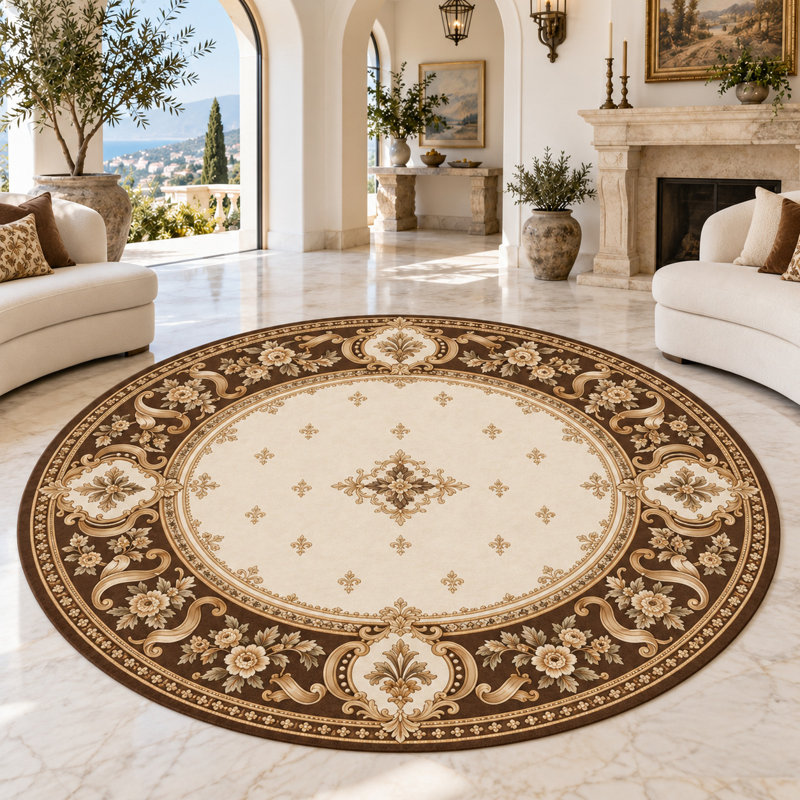 Tapis rond «Ultra Thin» Estate Acanthus Parade 6 pi x 6 pi pour salon, chambre à coucher et bureau à domicile