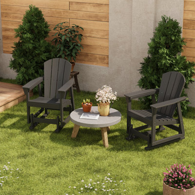 Outdoor HDPE Glider Chairs with Wide Armrests and Realistic Wood Grain(Set Of 2)
