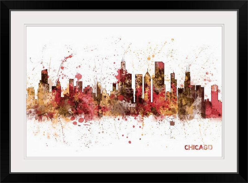 «Francy Chicago Illinois Skyline» par Michael Tompsett, impression, H 32 po x l 44 po x P 1 po, Cadre blanc