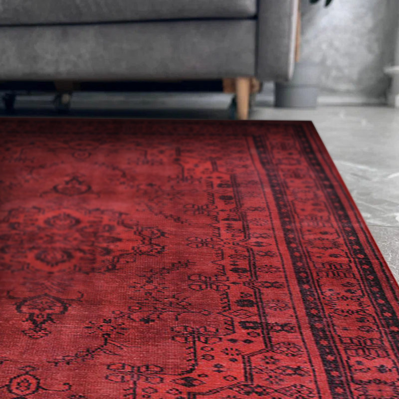 Tapis marocain décoratif rouge, Rectangle 6 pi 11 po x 10 pi 3 po