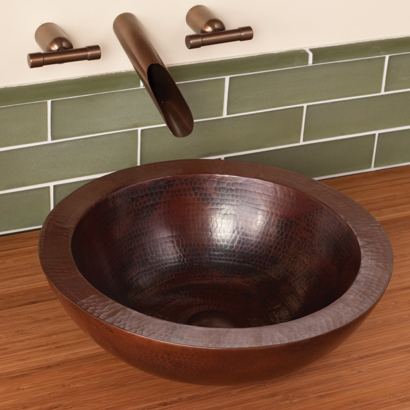 Laguna Metal Circular Vessel Bathroom Sink, Antique Copper