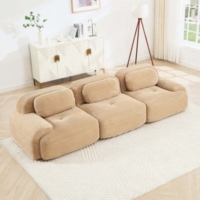 Anti Slip Curved Arm Ergonomic High Resilience Corduroy Three Seater Modular Sofa No Assembly For Bedroom Living Room