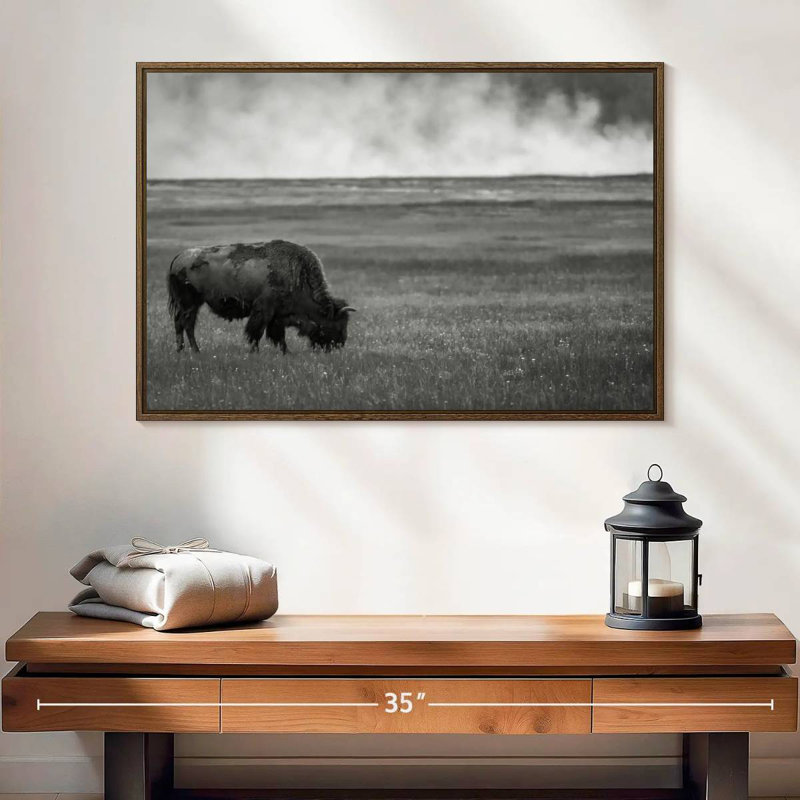 Parc national de Yellowstone, 25 po x 17 po, Cadre flottant en noyer