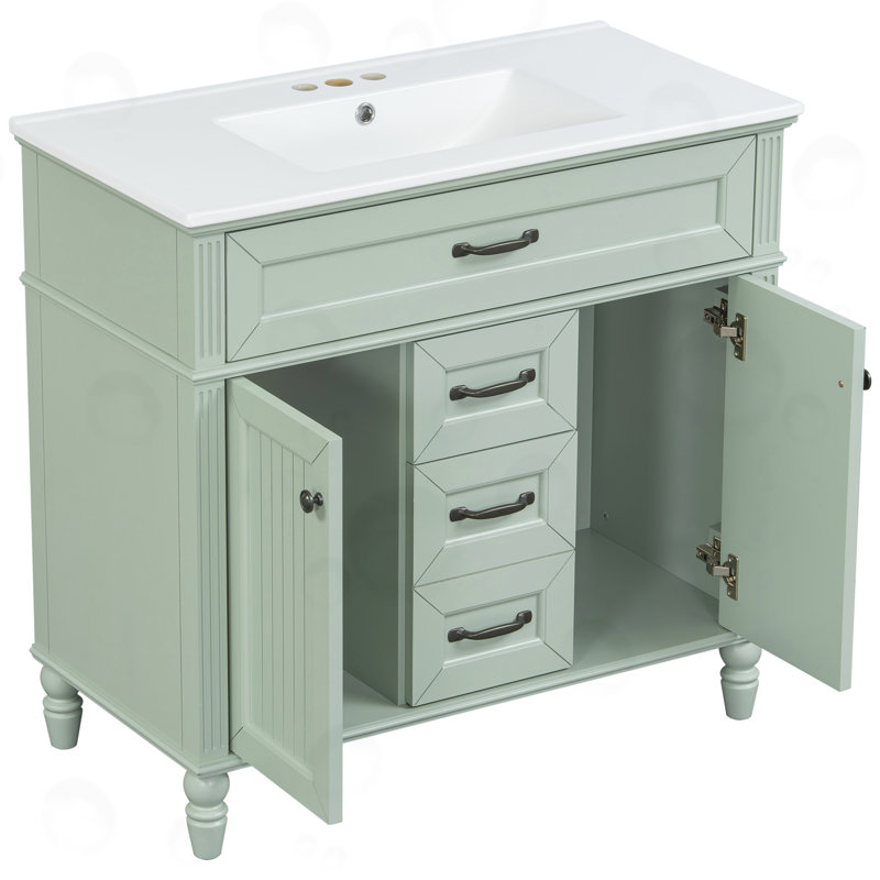 Bathroom Vanity With Sink Combo, Soft Close Doors And 2 Storage Drawers, Green