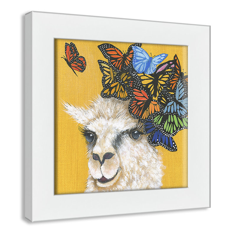 Art sur toile llama, H 10 po x l 10 po x P 0,625 po, Cadre blanc