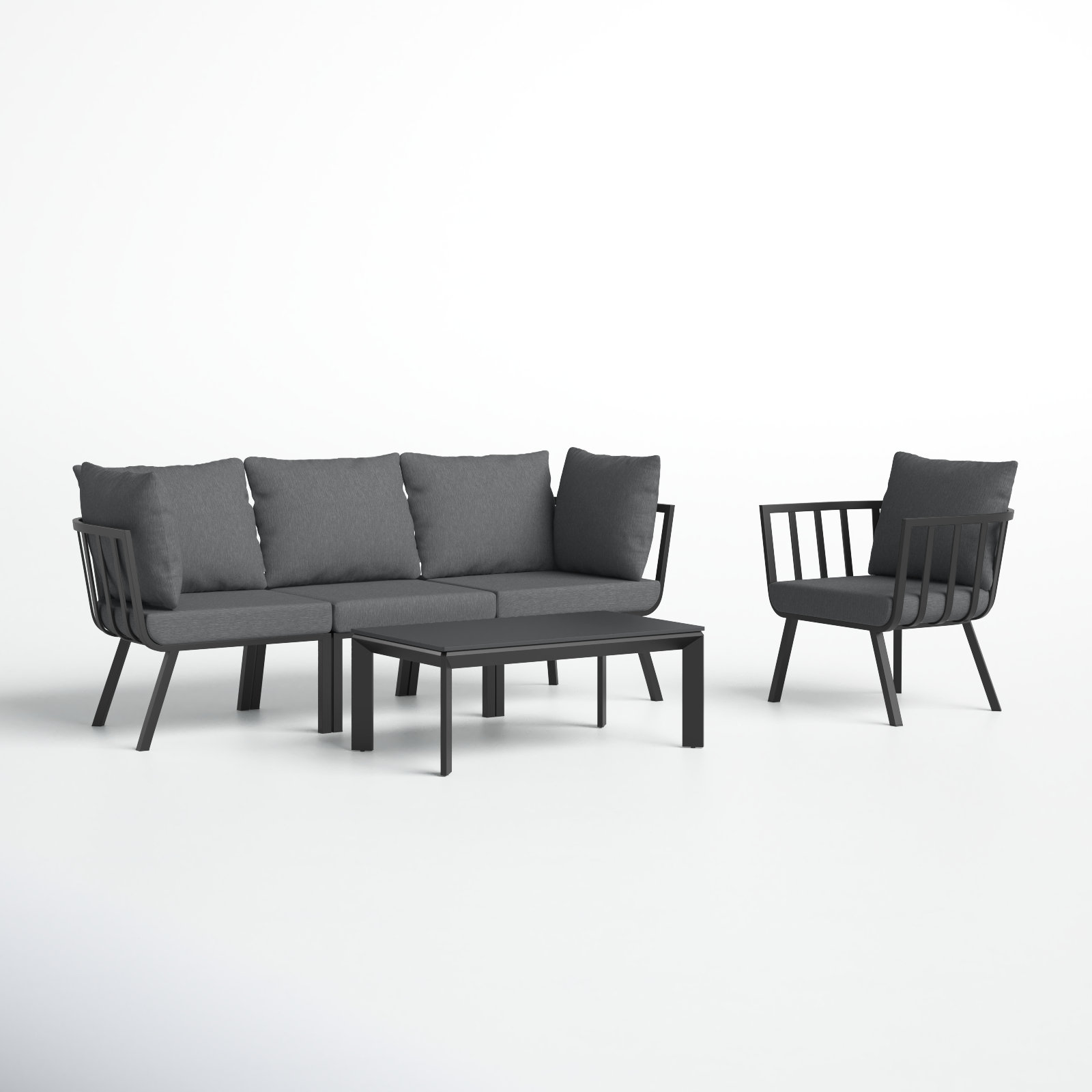 Riverside 4-Person Patio Seating Group, Gray Frame/Charcoal Cushion