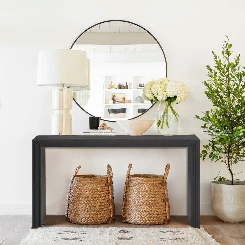 Console moderne en bois de 59 po avec table d'entrée et canapé long et étroit, Noir, noir, noir, noir