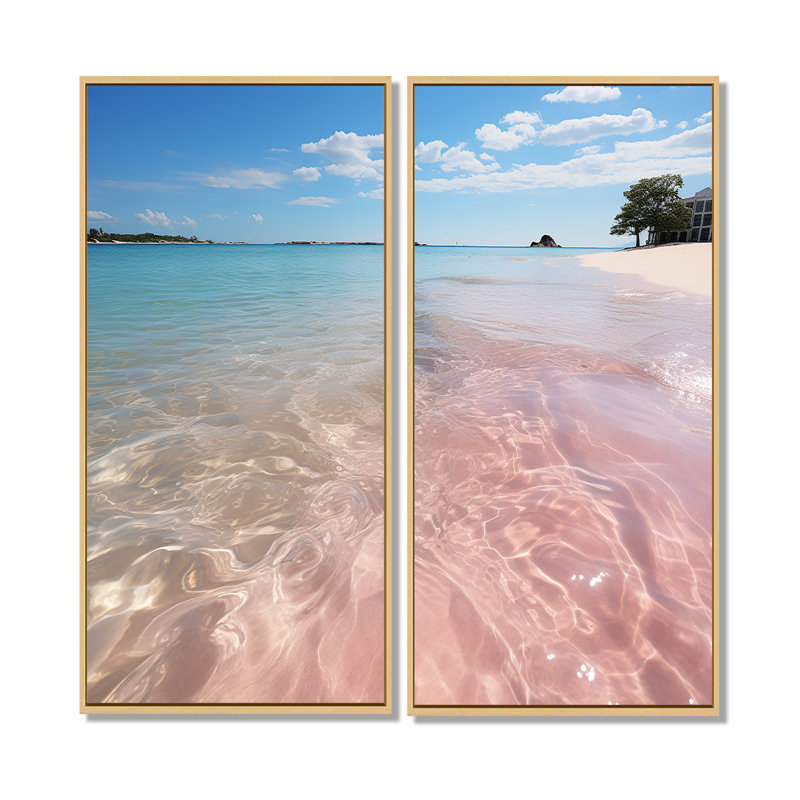 Plage de sable rose I - art mural nautique, 40" H x 40" W, Floater Frame, Cream