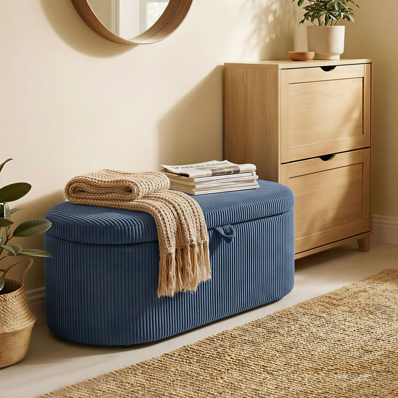 HOMCOM Storage Ottoman Corduroy Upholstered 105 x 51 x 49, Blue