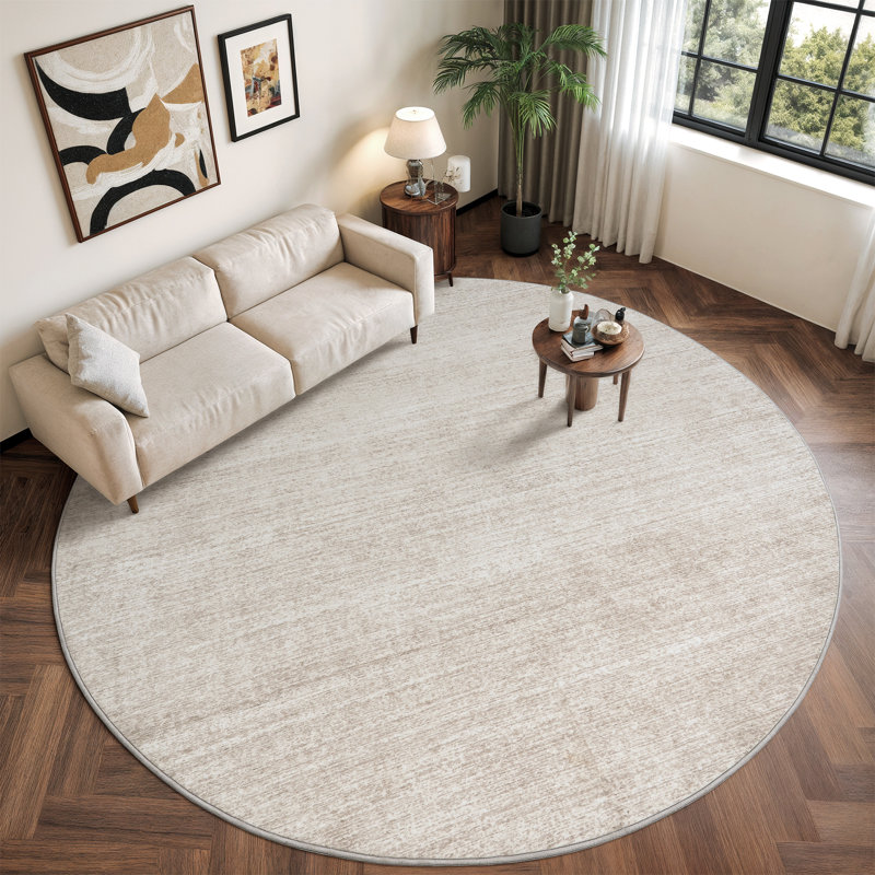Tapis lavable à rayures rétro antidérapant (beige), Beige, Round 6'