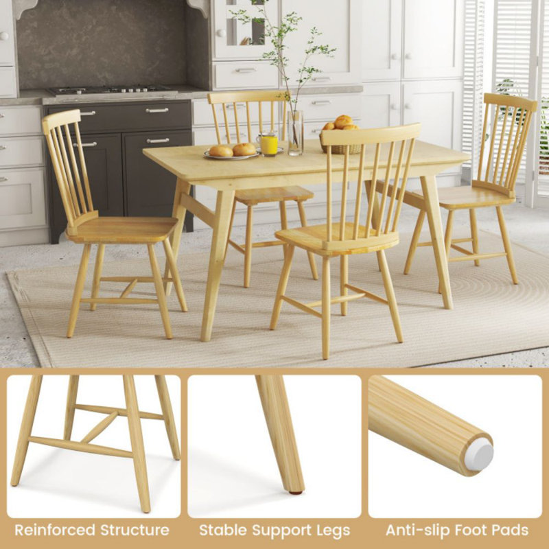 Natural Rubber Wood High Back Windsor Side Chairs