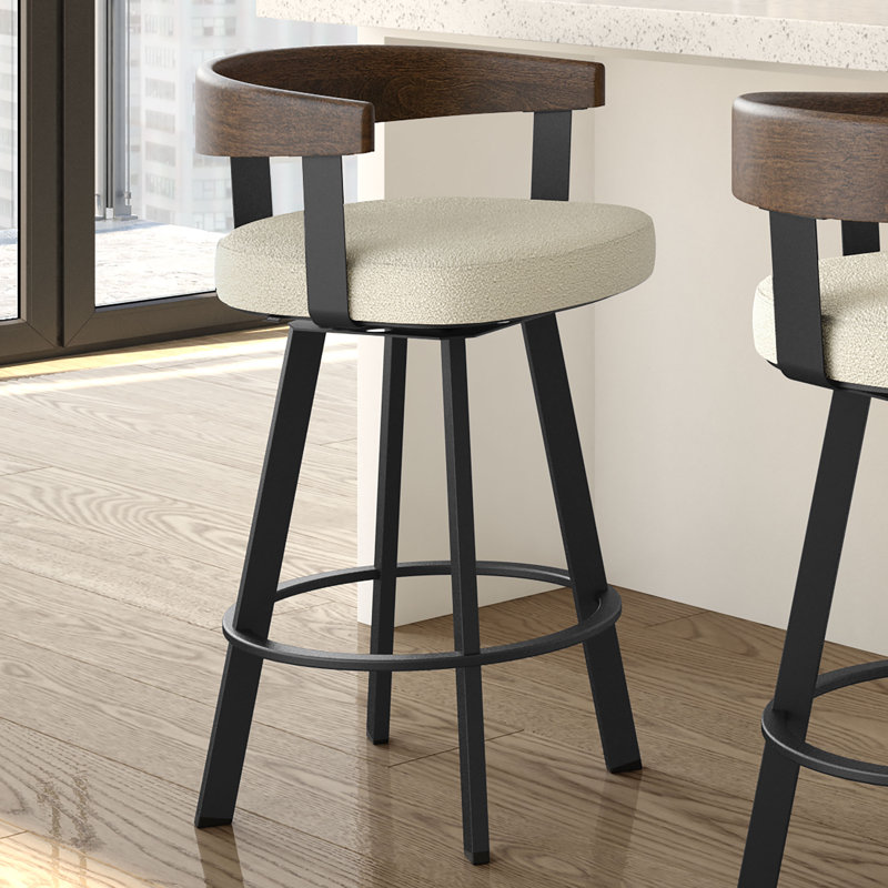 Drees Swivel Upholstered Counter & Bar Stool with Wood Backrest, Black , Bar Stool (29.5" Seat Height)