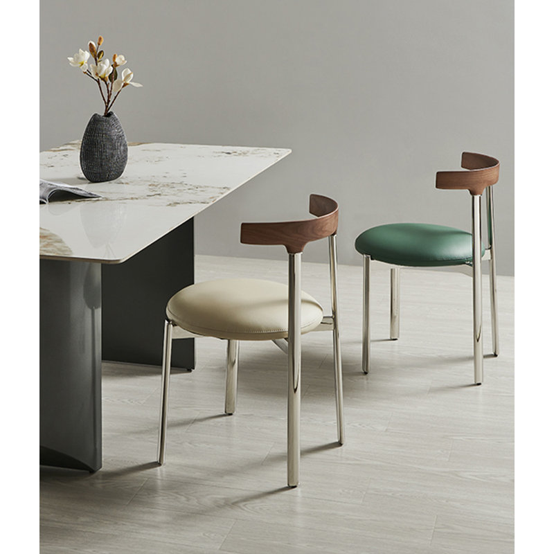 Chaise de salle à manger en acier inoxydable avec dossier en bois massif Minimalist, Blanc